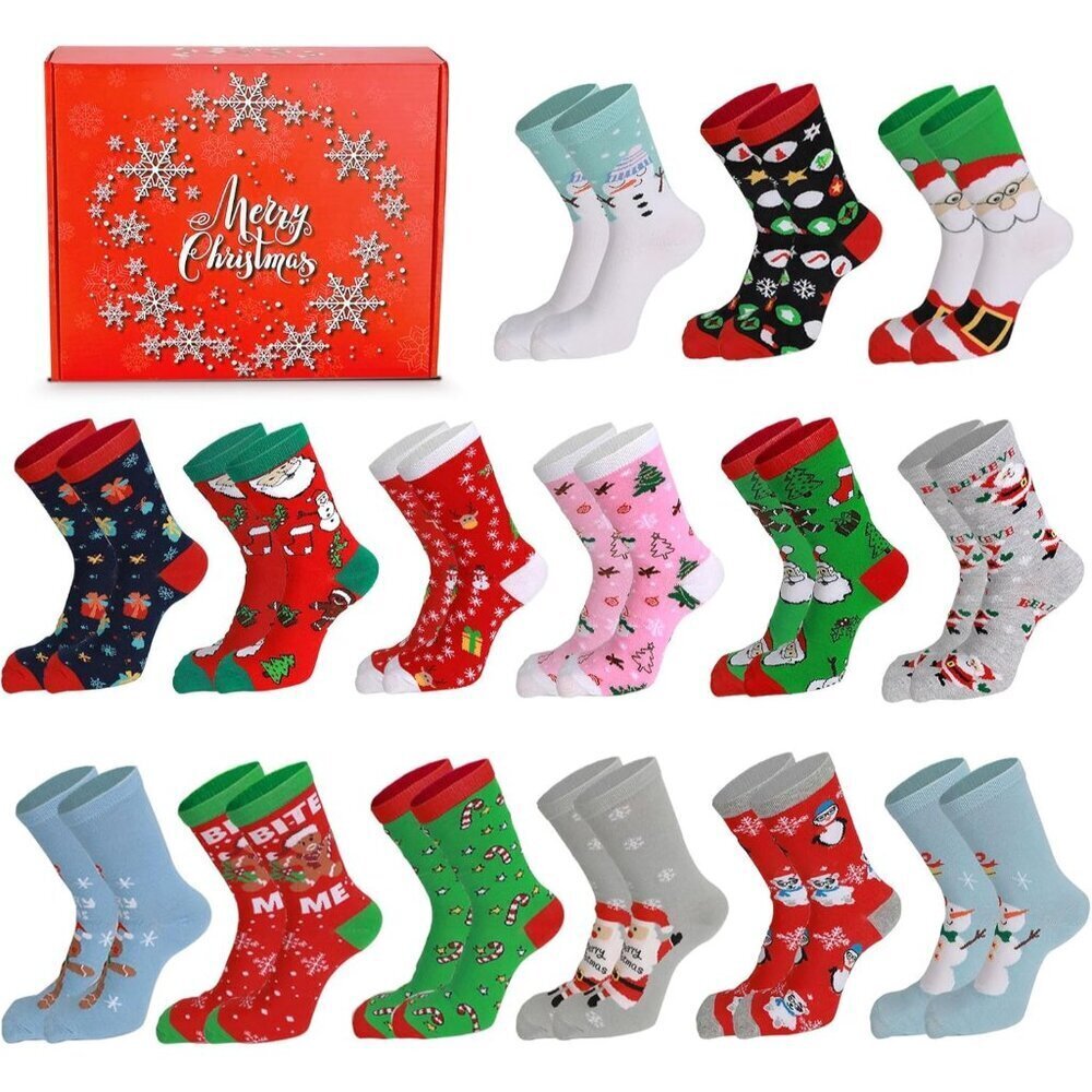 15 Pack Christmas Socks for Adults Women Holiday Gifts Casual Wear